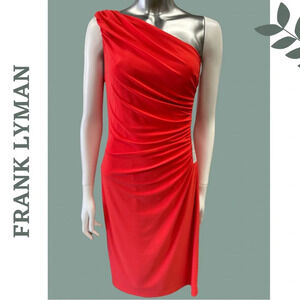 Frank Lyman One Shoulder Ruched Dress with Rhinestone Side  Detail Orange Size 8